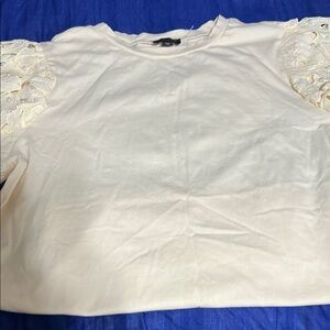 Lace Sleeve Crewneck Top - Cream